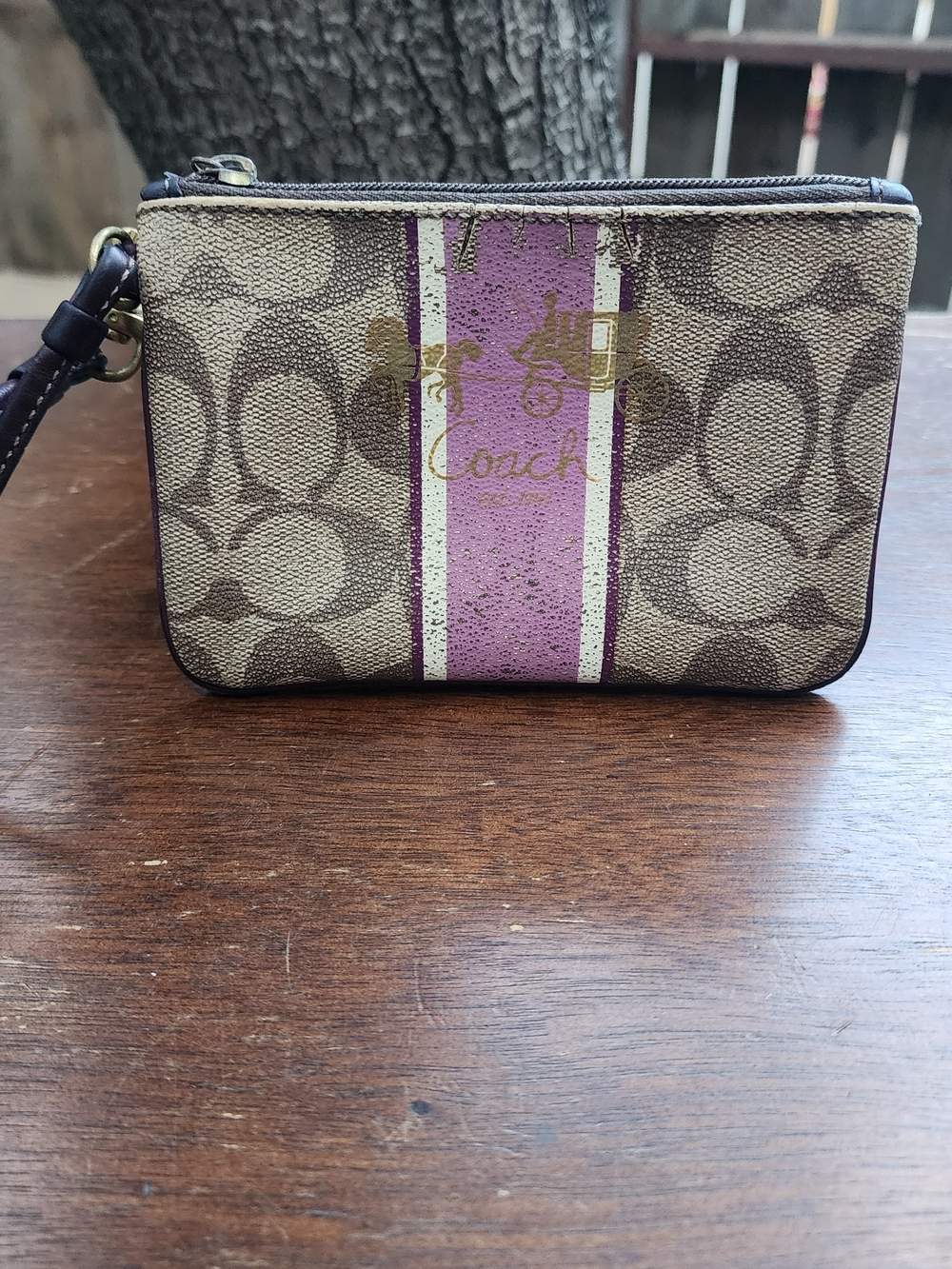 Coach Heritage Stripe Signature Canvas Small Wristlet Purple Plum Y2K